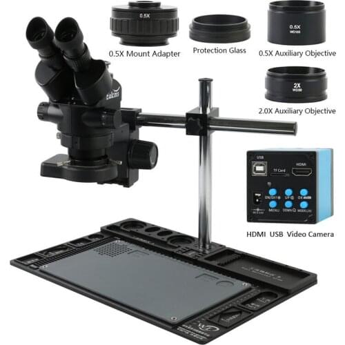 3.5X-90X Continuous Zoom Simul-focal Trinocular Stereo Microscope HD 1080P HDMI USB Video Camera 0.5X CTV Adapter Workbench