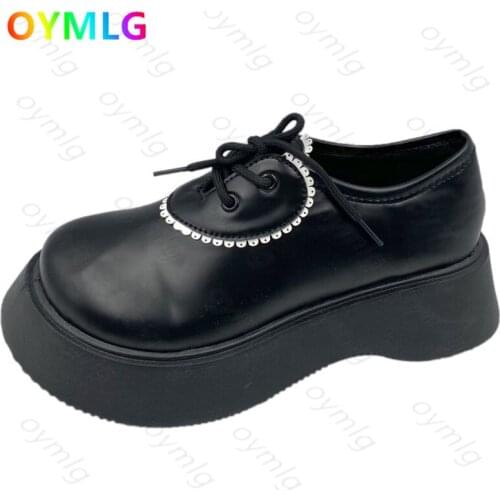 Platform platform shoes small leather shoes women 2021 spring retro round toe womens shoes lace up shoes platform shoes