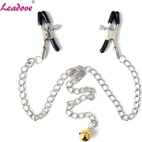 Adjustable Charming Stainless Metal Nipple Clamp with Long Silver Chain Bell Flirting BDSM Adult Sex Toys for Women SP0096
