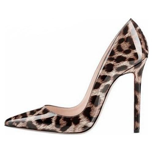 Patent leather Leopard Women High Heel Pointed Toe Party Stiletto Shoes real photos