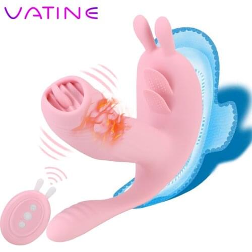VATINE Female Masturbator 12 Modes Clitoris Stimulator Anal Plug 3 In 1 Tongue Licking Vibrator Sex Toys for Women Heated Dildo