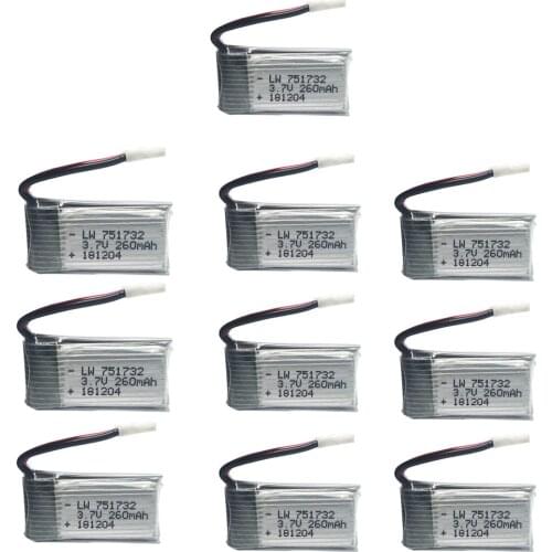 10pcs 3.7v 260mAh Li-po Battery for H8 Mini Eachine H48 H8 3D RC Quadcopter Accessory Drone Toy Spare Parts High Quality 260mah