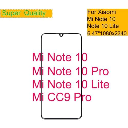 10Pcs/Lot For Xiaomi Mi CC9 PRO Touch Screen Panel Front Outer Glass Lens For Xiaomi Note 10 Pro LCD Glass Front With OCA Glue