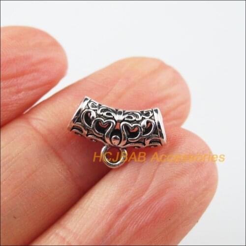 30 New Tube Bail Beads Charms Tibetan Silver Color Wave Heart Connectors 9x14mm