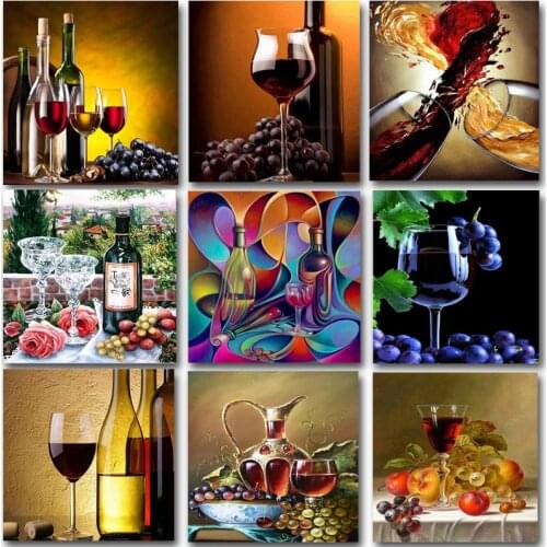 5D Diamond Painting Cross Stitch Crafts Kits Diy Diamond Mosaic Painting Wine Glass and Fruit Home Decor Hobby for Kids