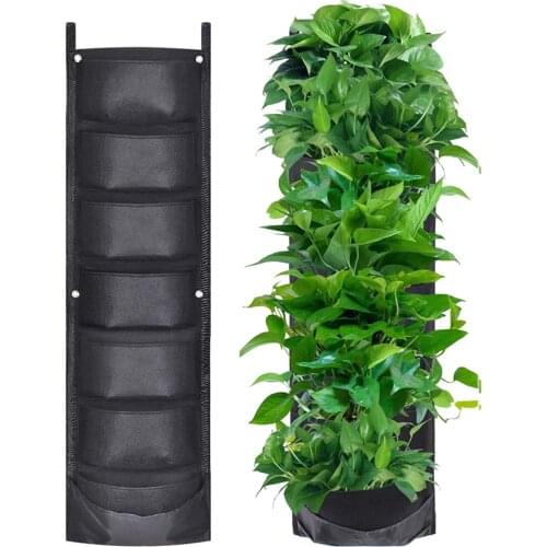 7 Pockets Vertical Hanging Garden Planter Flower Pots Waterproof Wall Mount Garden Vegetable Planter Growing Bag