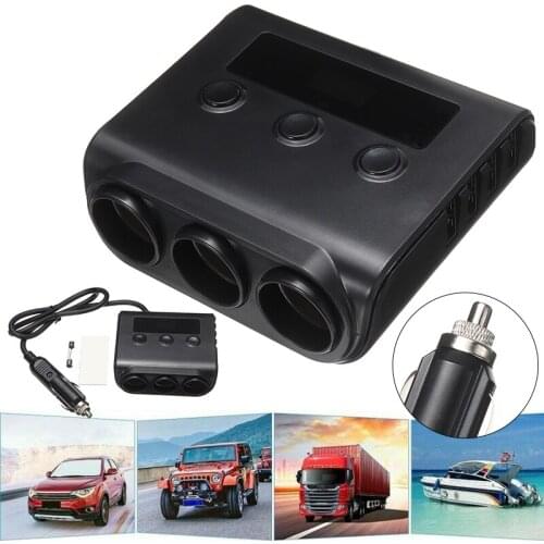 12V/24V 3 Way Car Cigarette Lighter Socket Adapter 4 USB Charger with LED 3 Way Car Cigarette Lighter Adapter Socket Splitter