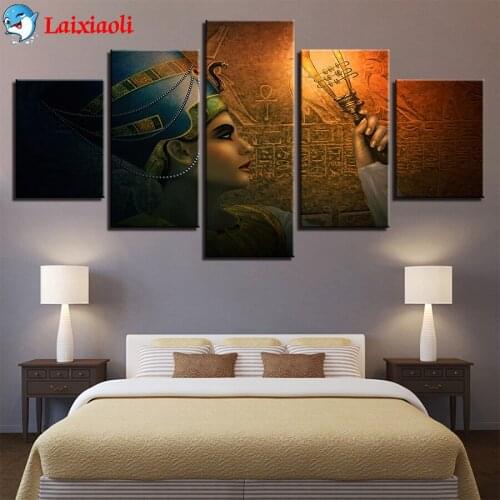 Diamond Embroidery Hot Selling Home Art, Queen of Egypt Full Square round Diamond Mosaic Painting Cross Stitch Wall Decor5pcs