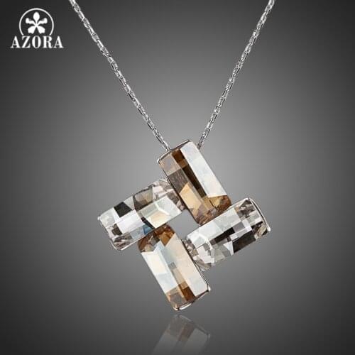 AZORA Four Rectangles Connected End to End Stellux Austrian Crystal Pendant Necklace TN0058