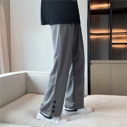 Button suit pants male Korean style trend loose drape wide-leg small trousers summer tide brand mopping casual trousers