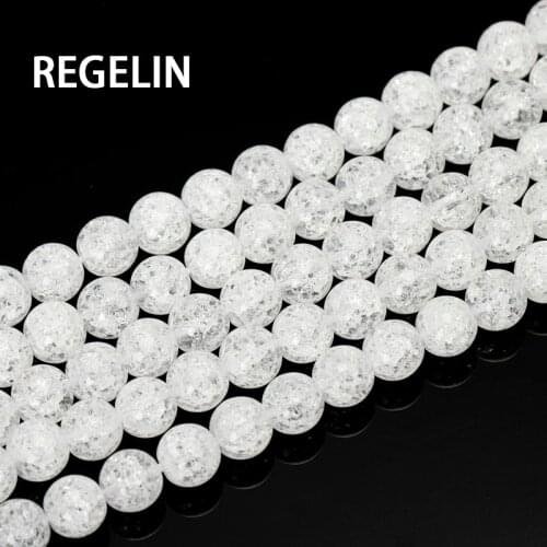 REGELIN Free Shipping Natural White Snow Cracked Crystal Stone Beads 15" Strand 4 6 8 10 12 14MM Pick Size For Jewelry Making