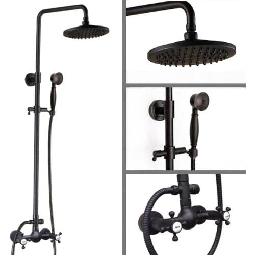 Black oil Antique Brass Wall Mounted Rain Bathroom Rainfall Shower Faucet Set with Hand Held Spray Shower Head Mixer Tap 2rs493