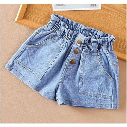 Childrens Pants Summer Kids Girls Shorts Fashion Jeans Elastic Waist Stitching Buttoned Denim Shorts Comfortable Casual Pants
