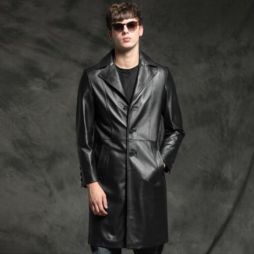 SANI New Long Genuine Leather Coat Men Suit Collar Formal Slim Sheepskin Leather Jacket Boy Casual Daily Leather Clothing
