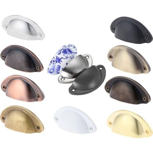 DRELD 1Pcs 65mm Antique Brass Shell Pull Retro Metal Cabinet Furniture Handles Kitchen Cabinet Drawer Furniture Knobs Hardware