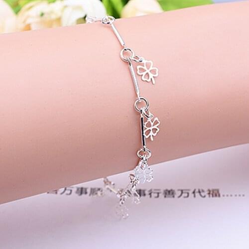 Hot Sale Silver Plated Bracelet Four Leaf Clover Charm Bracelet & Bangle for Women Wedding Party Jewelry Gifts Cheap Wholesale