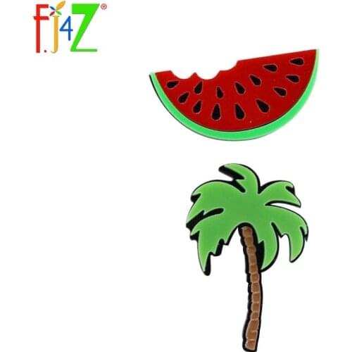 F.J4Z New Women Brooches Fashion Funny Acrylic Watermelon Coconut Tree Brooch Pins Set Jewelry broches
