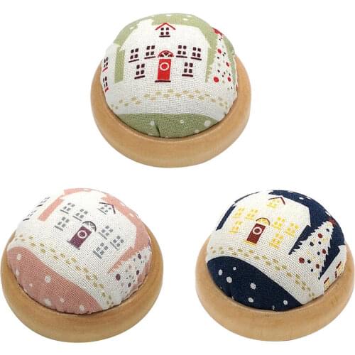 Cotton Cloth Pin Cushion Wooden Base Design Pincushion Sewing Accessories