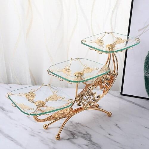 European-Style Classic Crystal Glass Fruit Plate Retro Light Luxury Hotel Club Dessert Pastry Decorative Tray