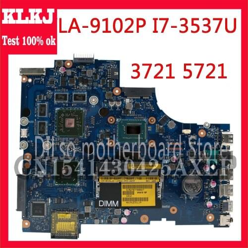 KLKJ VAW11 LA-9102P REV:1.0 FOR Dell Inspiron 17 3721 5721 Laptop Motherboard CN-0V98DM 0V98DM I7-3537U CPU Mainboard Original