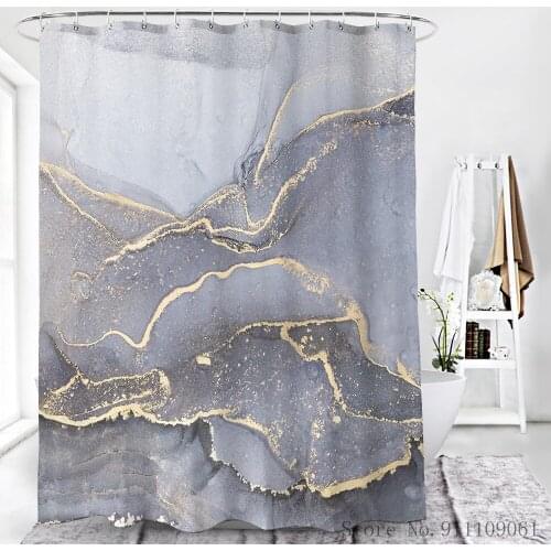 Fashion Grey Marble Texture Shower Curtain Flower Waterproof Polyeste Fabric Bathroom Curtains Customized Home Decoration