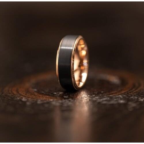 FDLK 8mm Black and Silver Color Stainless Steel Ring Surface Brushed Rose Gold Wedding Band for Mens Ring Size 6-13