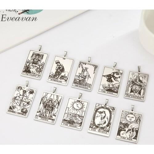EUEAVAN 10pcs DIY Accessories Stainless Steel The Major Arcana Tarot Cards Vintage Amulet Pendant for Necklaces Wholesale