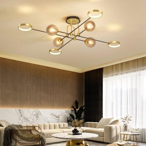 New Modern Suspension Chandelier for Living Room Dining Kitchen Bedroom Black Gold Frame Ceiling Pendant Lamp Interior Lighting