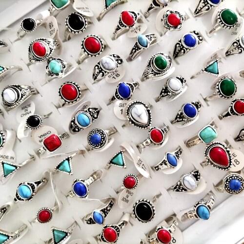 New 25pcs Turquoise Stone Rings Womens Colorful Rhinstone Finger Rings Party Jewelry Great Gift Retro Style Alloy Nice Rings
