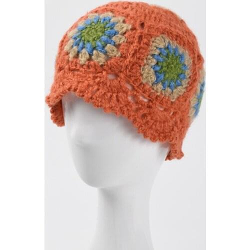Autumn Winter New Hand Crochet Beanies Hat Women Flower Knitted Hat Female Korean Retro Fashion Hollow Panama