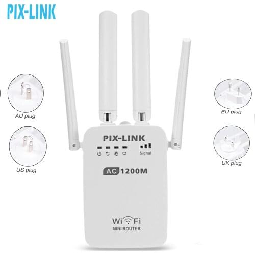 PIXLINK 5GHz 2.4G AC1200 Wireless Mini Router AP Wifi Repeater Long Range Extender Booster Dual Band English Firmware LV-AC05