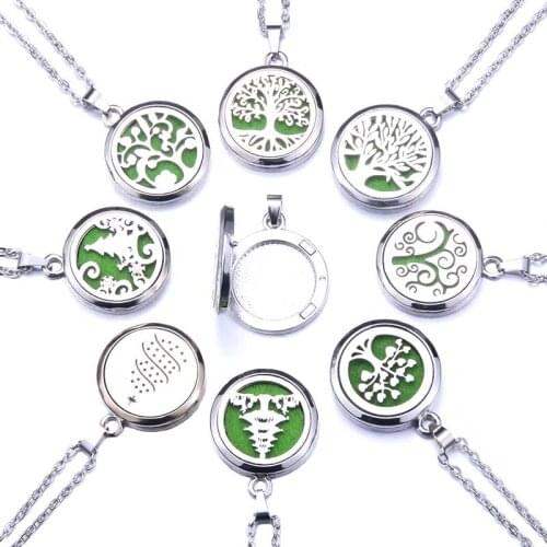 Tree of Life Aromatherapy Perfume Pendant Necklace Essential Oil Diffuser Locket Stainless Steel Aroma Christmas Jewelry