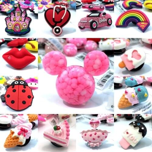 10pcs High Imitation Shoe Charms Ice Cream Cake Ladybug Rainbow Lips Accessory Buckles fit Bracelets Croc JIBZ Kids Gifts