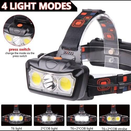 Portable LED Headlamp T6 COB Lights 4 Modes Rotating Zoom Head Flashlights Camping Fishing Waterproof DC Rechargeable Lamp
