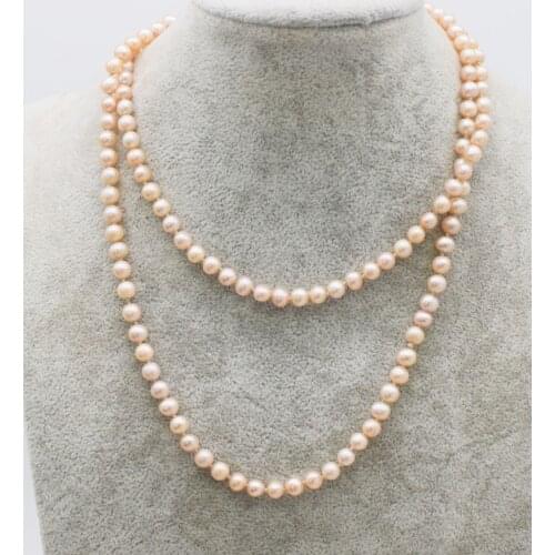 Freshwater pearl pink purple near round 5-6mm necklace 30inch FPPJ wholesale beads nature