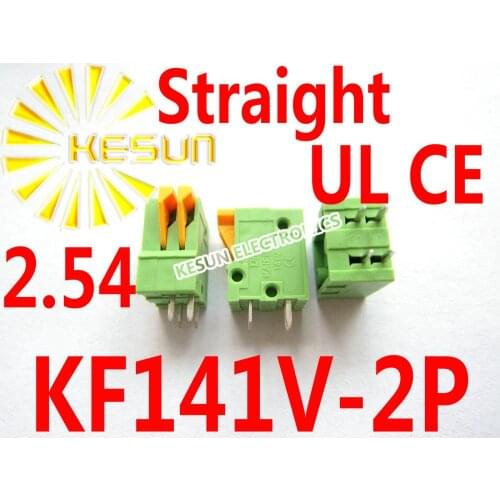 100PCS KF141V-2P 2Pin 2.54mm Pitch Straight PCB Spring Teminal Block Connector