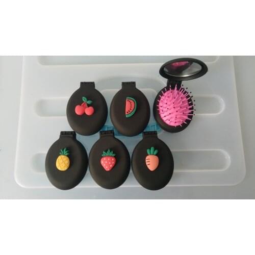 Lovely Three-dimensional fruit combs Girls women Portable Mini Folding Comb Airbag Massage Oval Travel Hair brush With Mirror