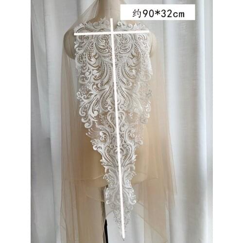Luxury Beaded Embroidered Applique Lace DIY Veil Applique Medallions Piece For Bridal Dress