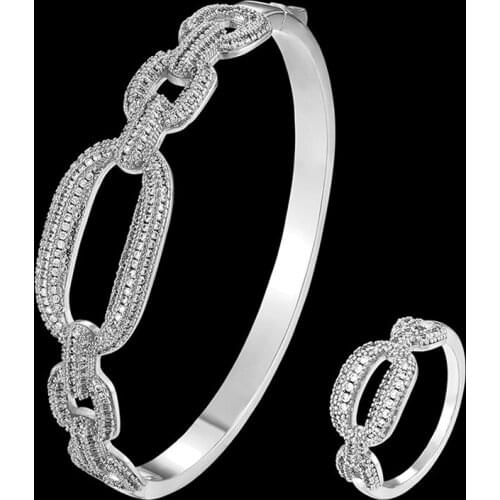 Zlxgirl jewelry luxury brand 3A cubic zircon copper bangle jewelry with ring wedding accessory sets metal copper couple bracelet