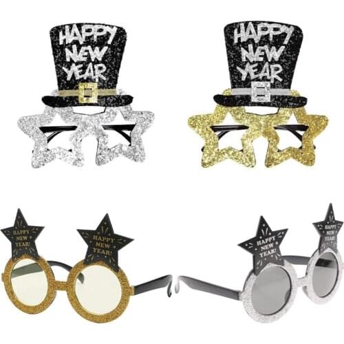 Happy New Year Star Hat Glitter Glasses Frame Photo Props New Year Eve Festive Party Eyeglasses Christmas Decor Kids Gifts 2021