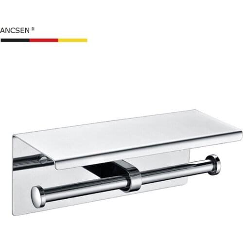 Silver Wall Mounted Double Toilet Roll Paper Holder Bathroom Accessories Towel Holder Rack Phone Storage Shelf Tissue Box Holder