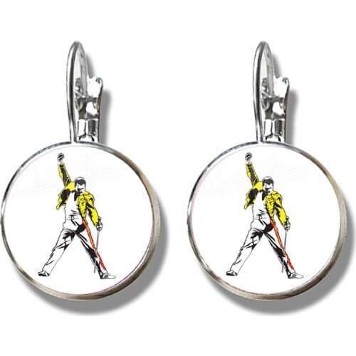 Glass Cabochon Freddie Mercury French Hook Earrings Cute Jewelry For Women Girls Silver Plated Earring For Gift
