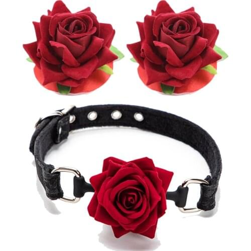 Silicone Rose Ball Gag Nipple Bondage Lace Flower Open Mouth Gags Oral Fixation Adult Sex Toys For Couples Adult BDSM Game