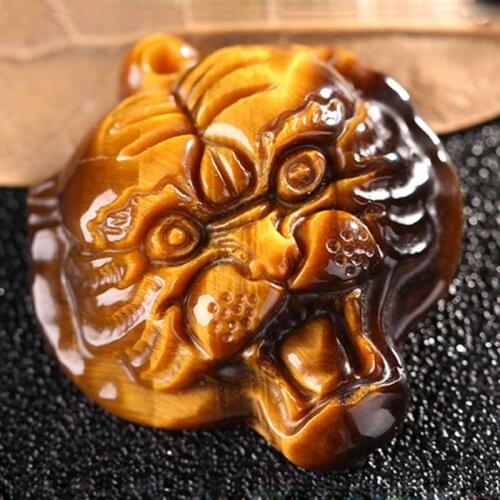 VANTJ Natural Carved Stone Tiger Eye Carved Tiger Pendant Beads Semi-precious Gemstones Jewelry Accessories For Man Women Gift