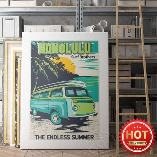 The Endless Summer Vintage Art Poster,Honolulu Surf Brothers Propaganda Prints, Retro Hawaii Surfing Decor Mural, Wall Stickers