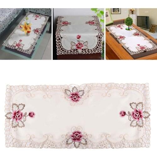 Embroidered Lace Tablecloth Rectangular Tablecloth Country Style Floral Table Mat Decor for Kitchen Dining Party 40*85cm