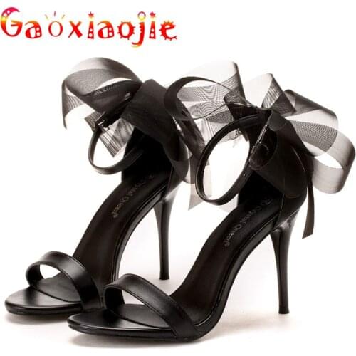 2021 Women Brand Elegant Sandals 9.5CM Fashion Cover Heel Bow High Heels Simple One Word Band Summer Buckle Strap Party Shoes