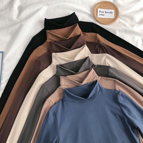 Woman Tshirts Womens Turtleneck Winter Long Sleeve T-shirt Womens Top Ropa Mujer Camisetas