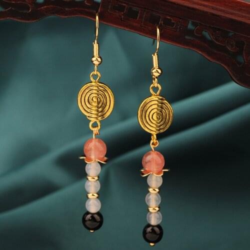 NEW Fashion Vintage Flower Watermelon crystal Drop earrings nature stones earrings Ethnic Jewelry for women gift