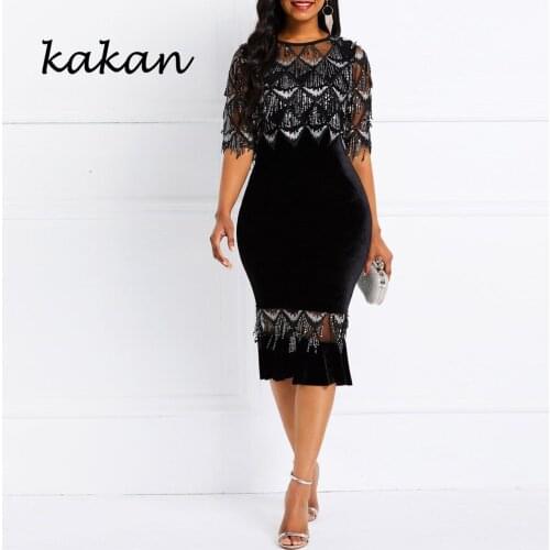 Kakan 2019 spring new womens sequin dress sexy sequin dress bag hip perspective tight dress